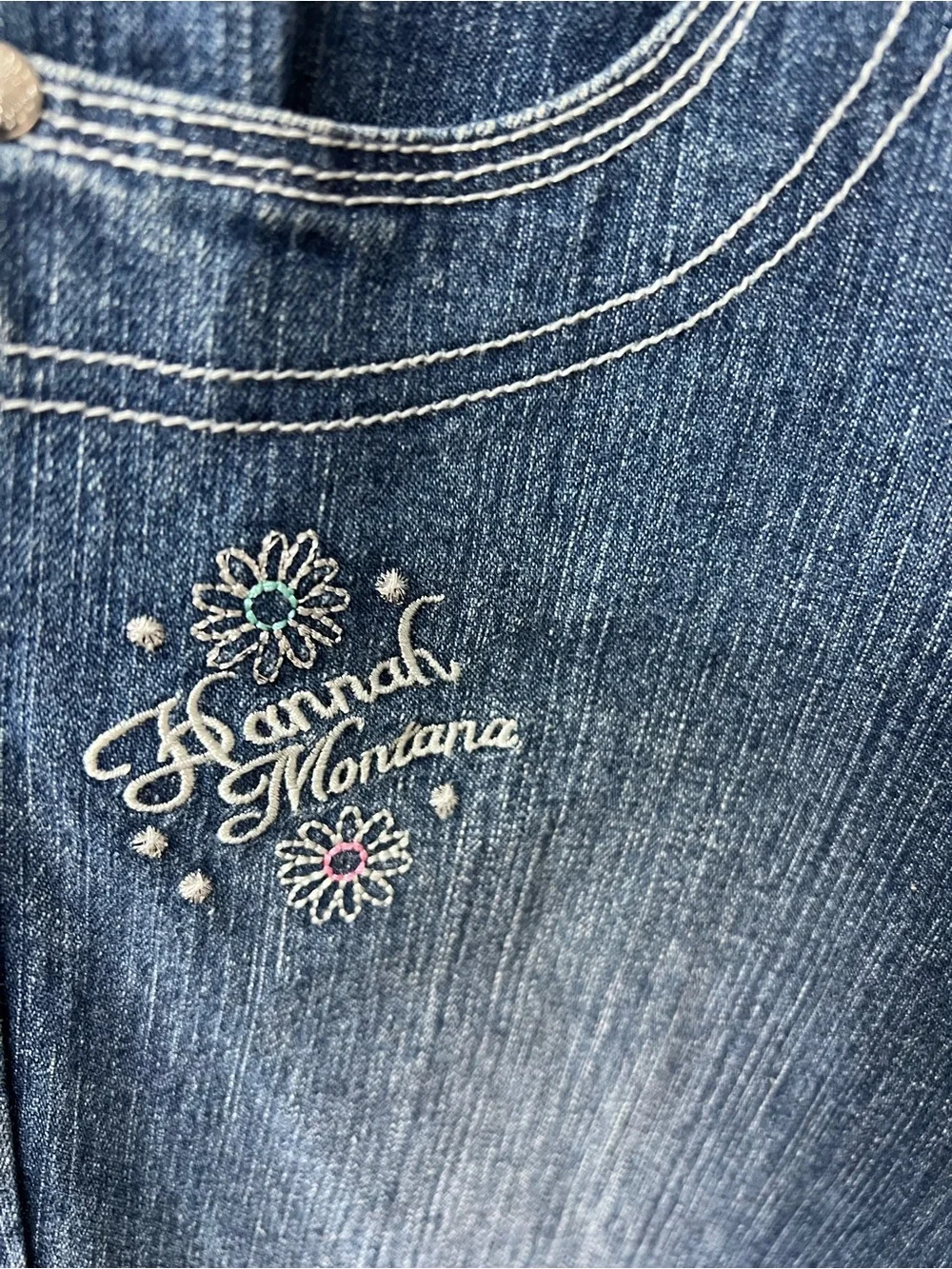 Disney Hannah Montana Denim Capri Jeans Girls Size 14 Y2K Embroidered